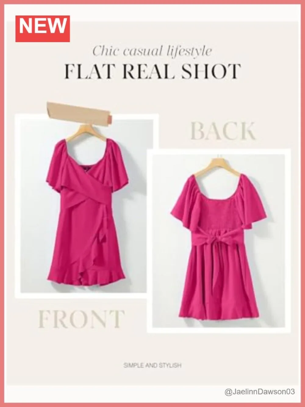Wrap V Neck Short Flared Sleeve Wedding Guest Dress Smocked Elastic Waist - Picture 3 of 6